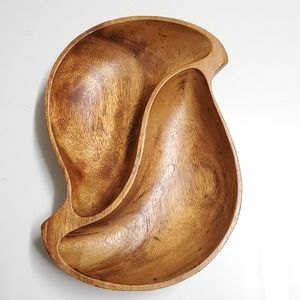Vtg Monkey-Pod Wood Hand Philippines Divided Bowl